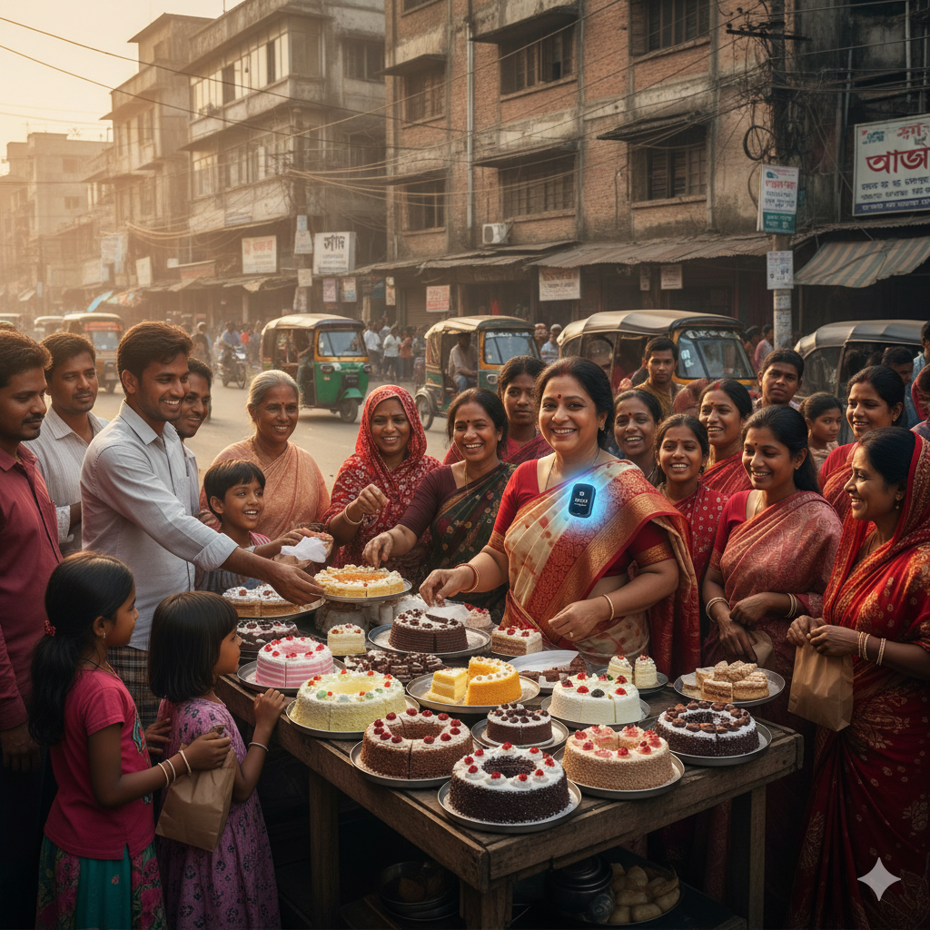 a women selling cake at agargaon cake potti
